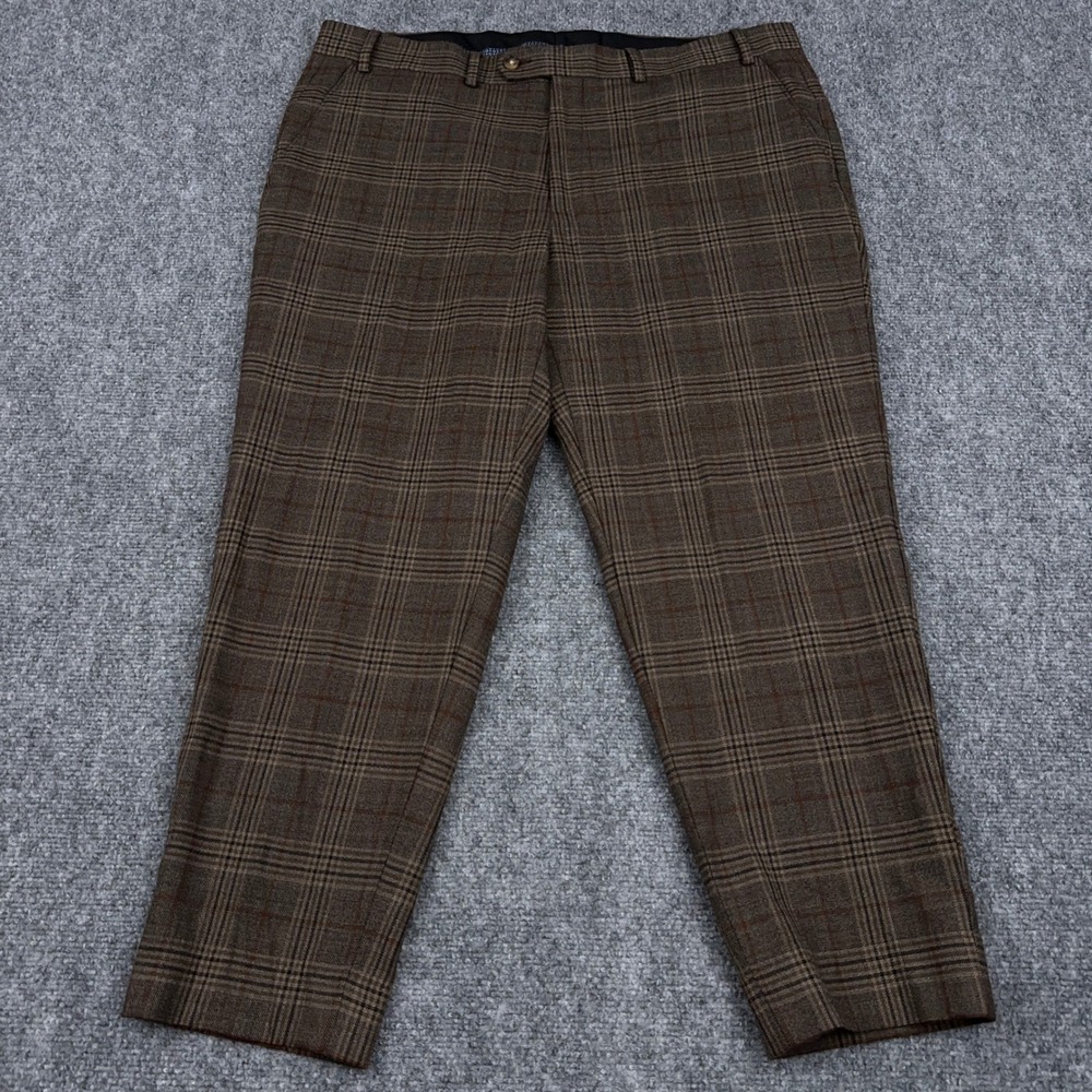 Lauren Ralph Lauren Dress Pants Men 38x30 Brown Glen Plaid Wool Blend HEMMED 26" - Picture 2 of 9